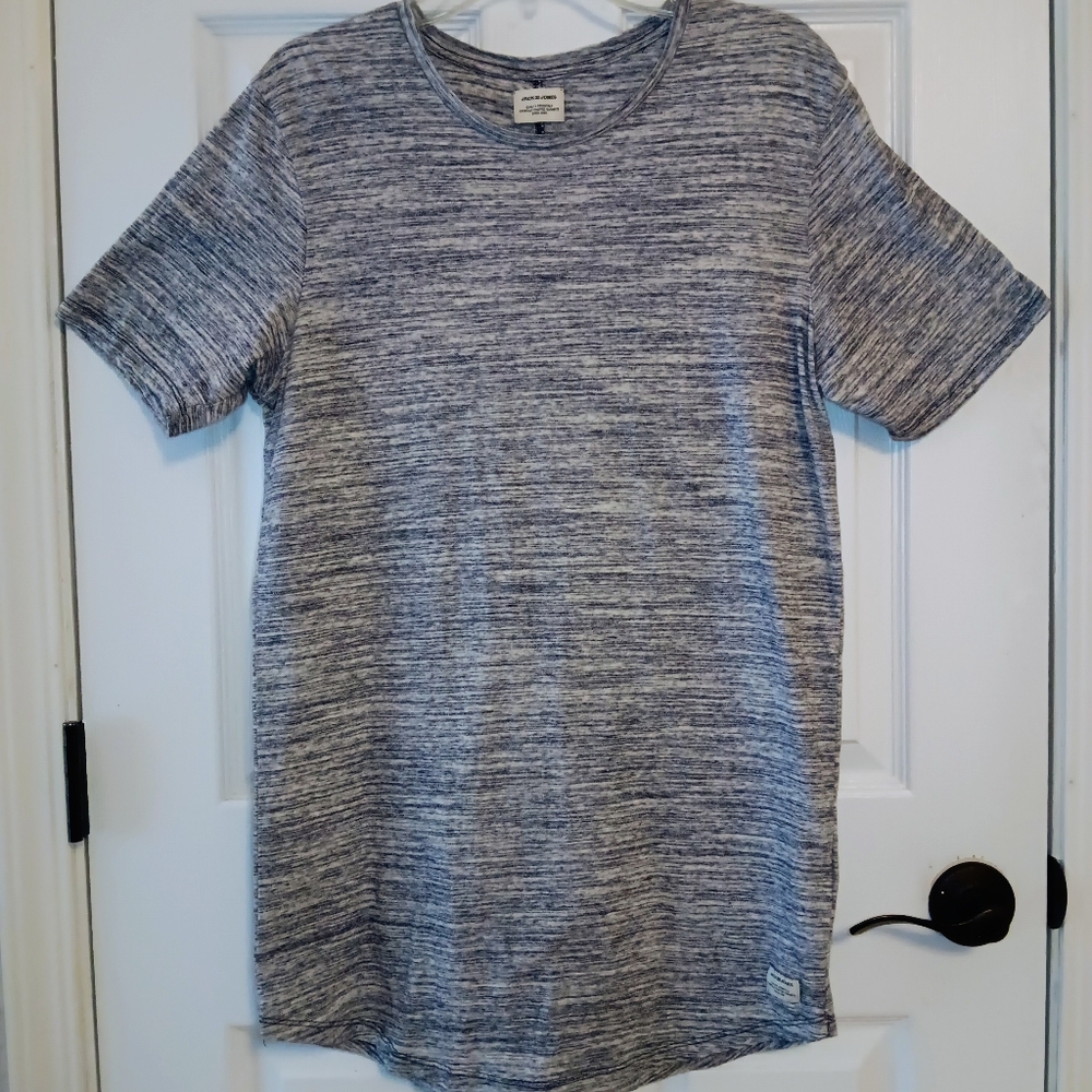 Jack & Jones Mens Hugo Space-Dyed Blue/White Short Sleeve Tee
